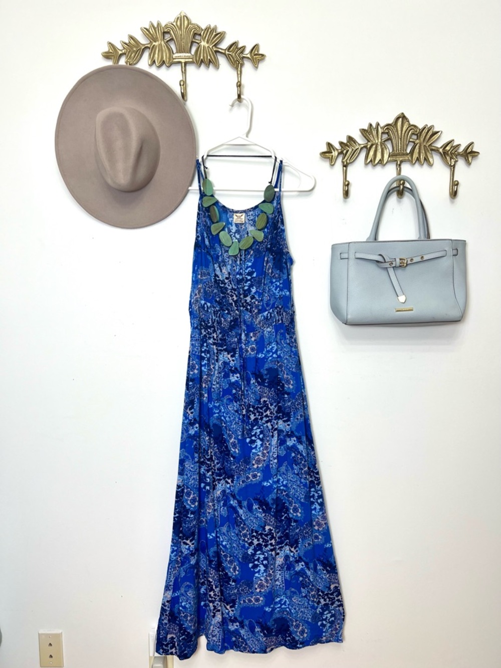 Boho Blue Floral Maxi Dress - Sleeveless Summer Dress S/M Ptp 29” l 53”